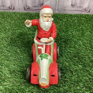 Vintage Flambro Music Box Santa Claus Driving Car Moves